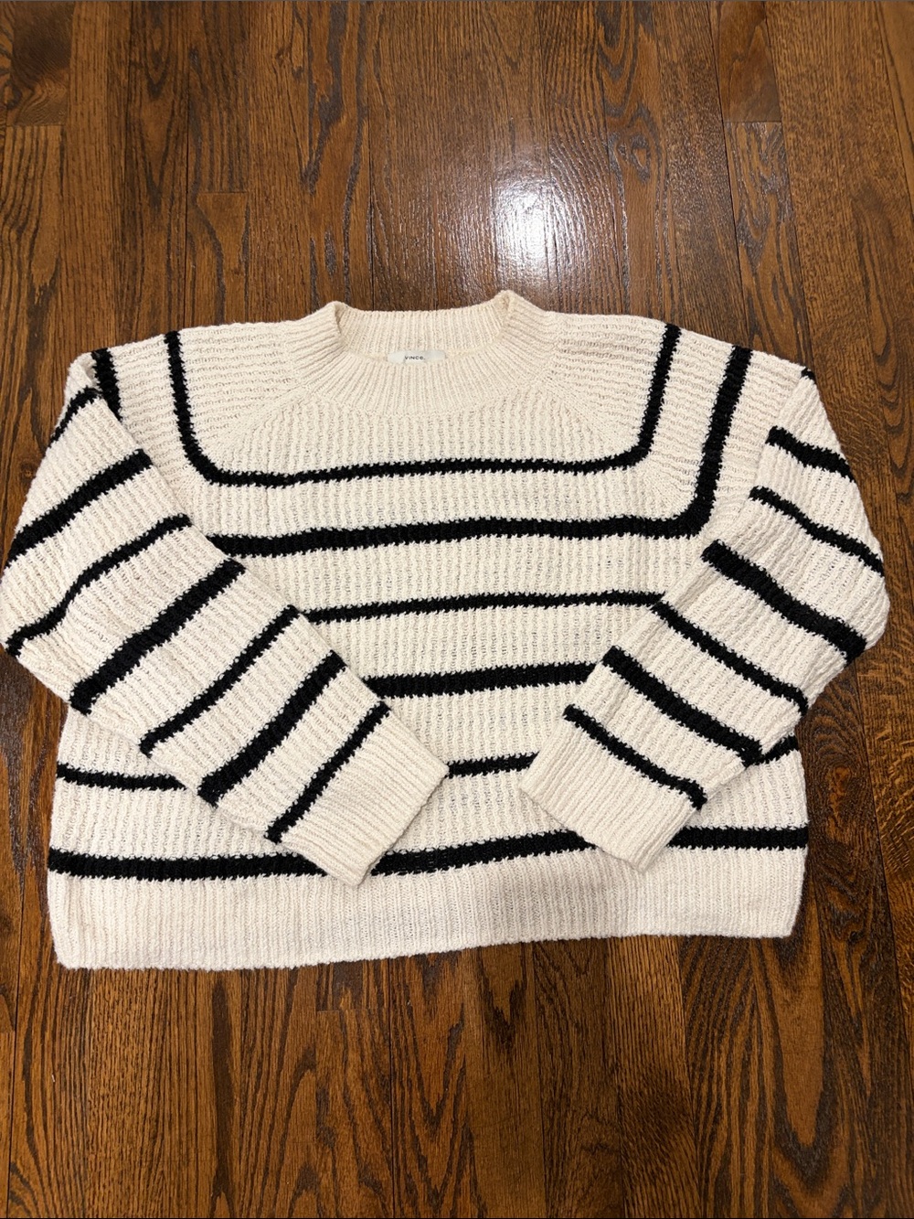 Vince Cream and Black Striped Crewneck Sweater - Women's